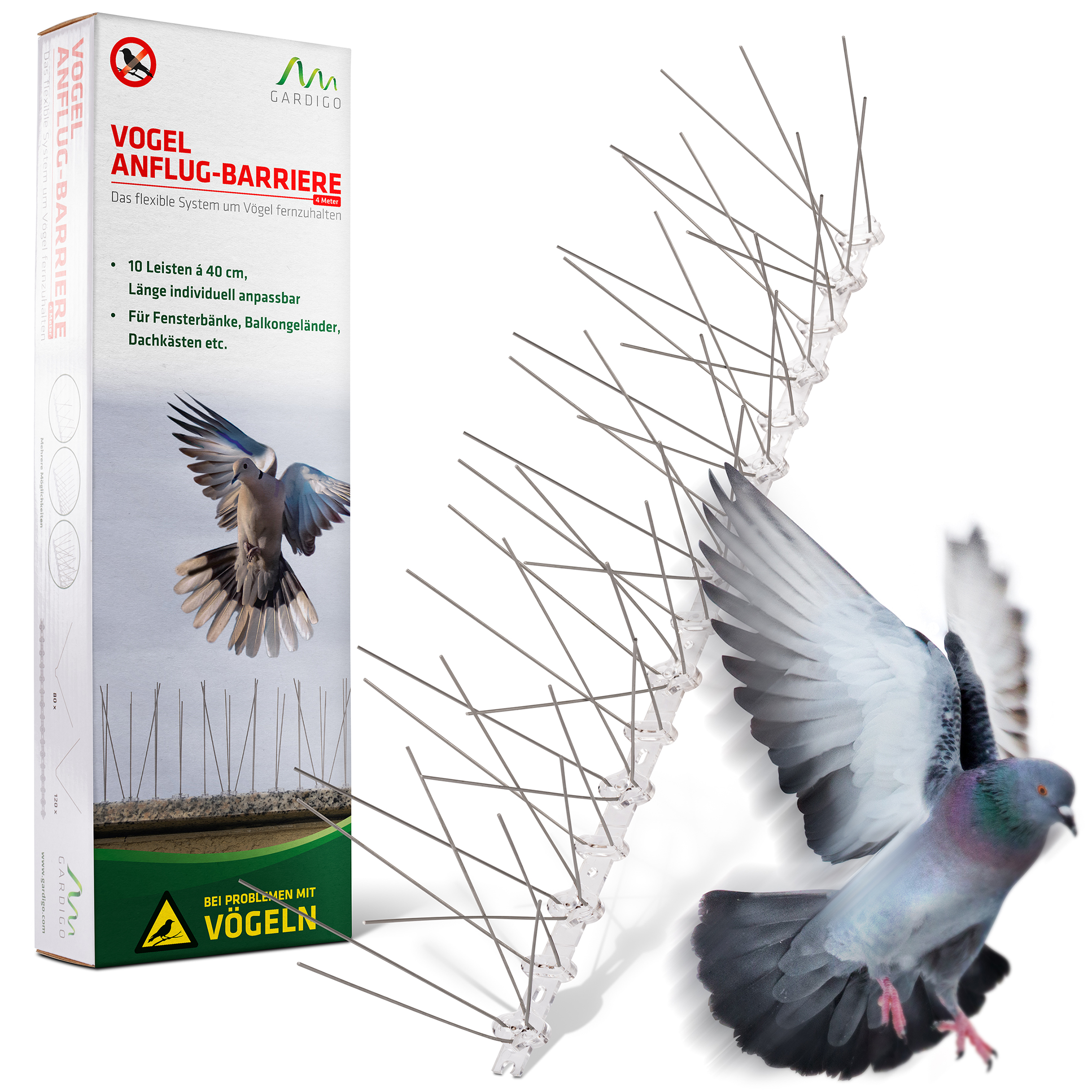 Mit einer Packung Taubenspikes decken Sie bis zu 4m ab.