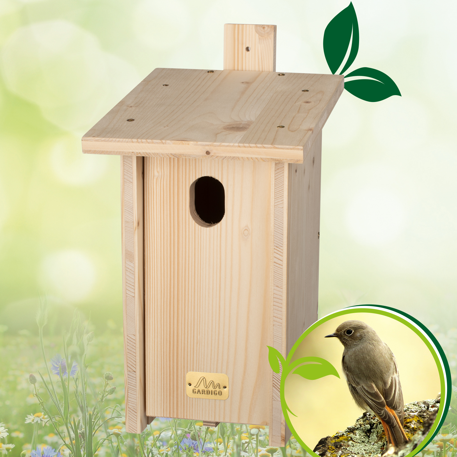 Dies ist das Gartenrotschwanz-Bastelset, welches mit dem ovalen Einflugloch perfekt für diese Vogelart geeignet ist. 