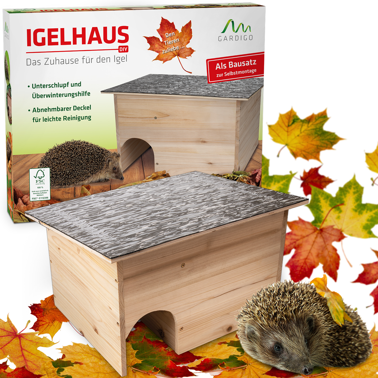 GARDIGO Igelhaus Bausatz DIY – Einfacher Bausatz zur Selbstmontage. 