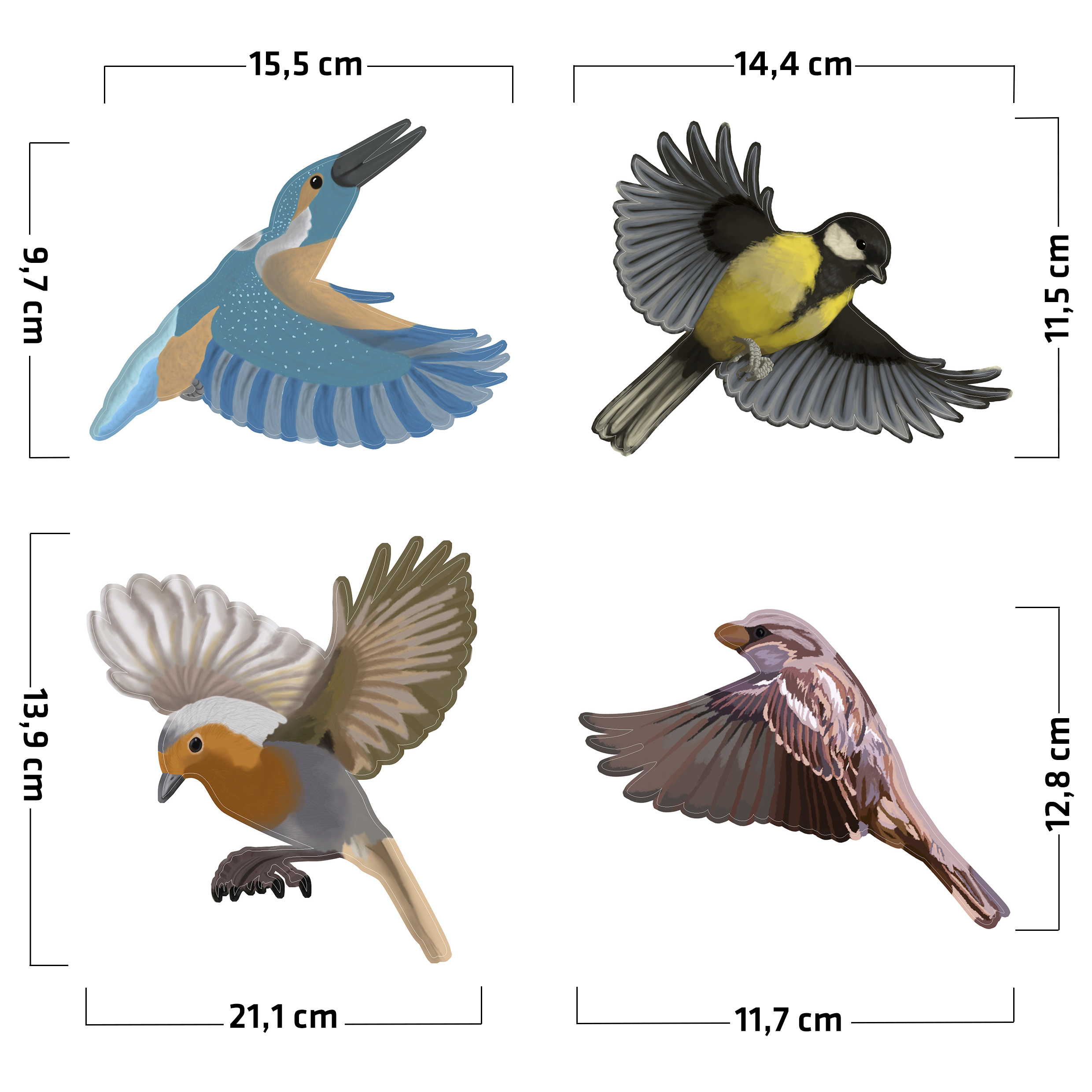Die Abmessungen der Vogelabwehr-Aufkleber