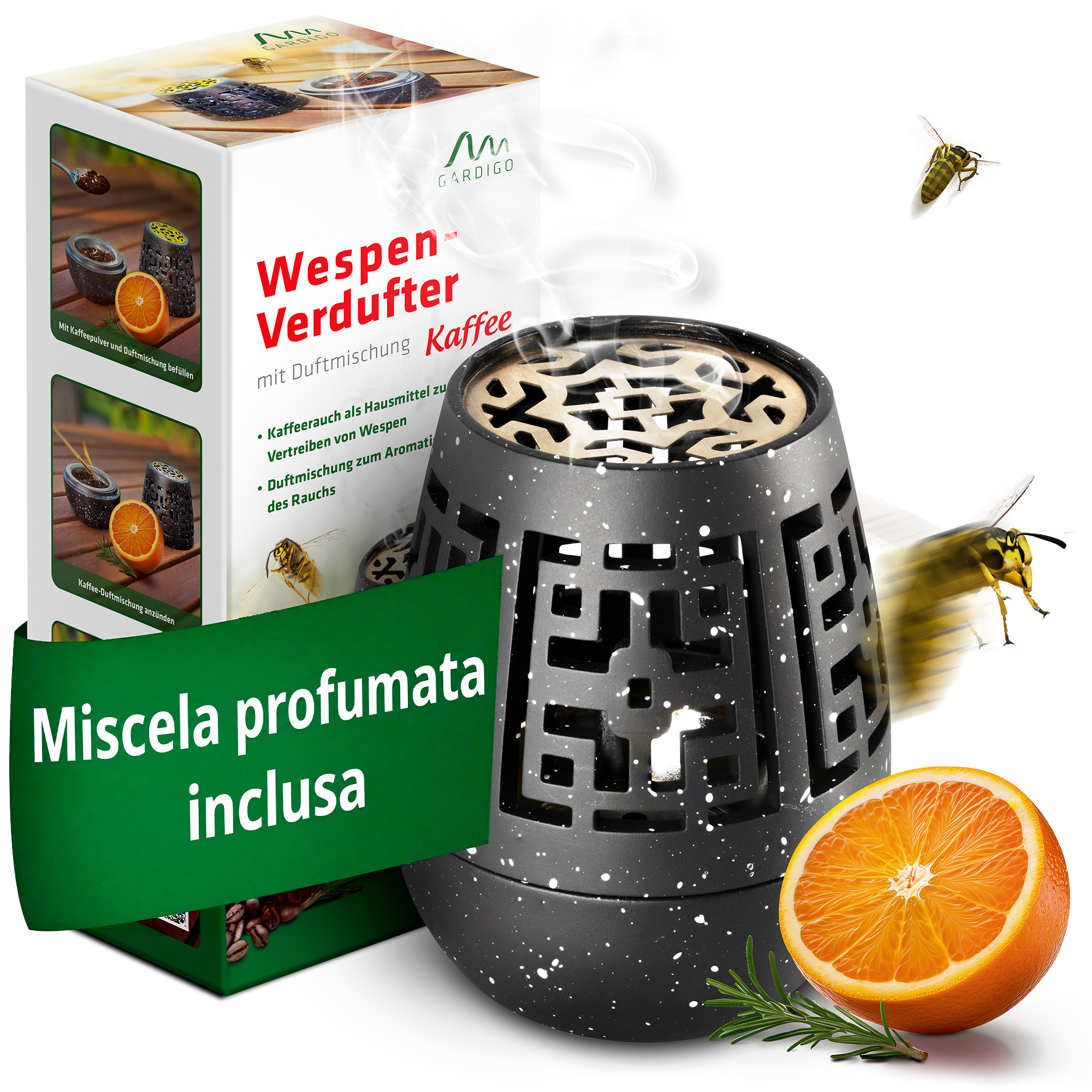 Repellente per Vespe con Aroma di Caffè e Miscela di Arancia e Rosmarino | Anti Vespe da Esterno