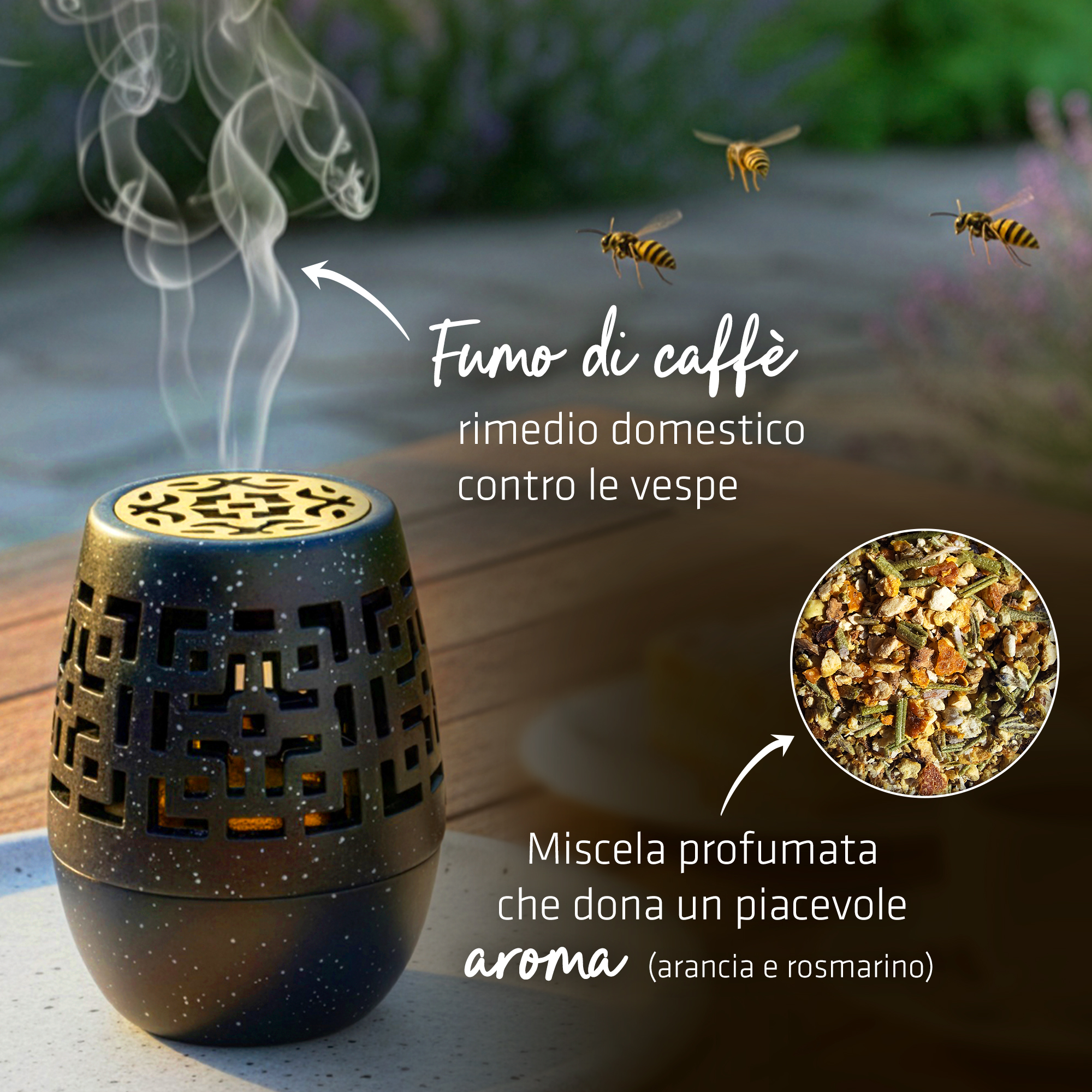 Repellente per Vespe con Aroma di Caffè e Miscela di Arancia e Rosmarino | Anti Vespe da Esterno